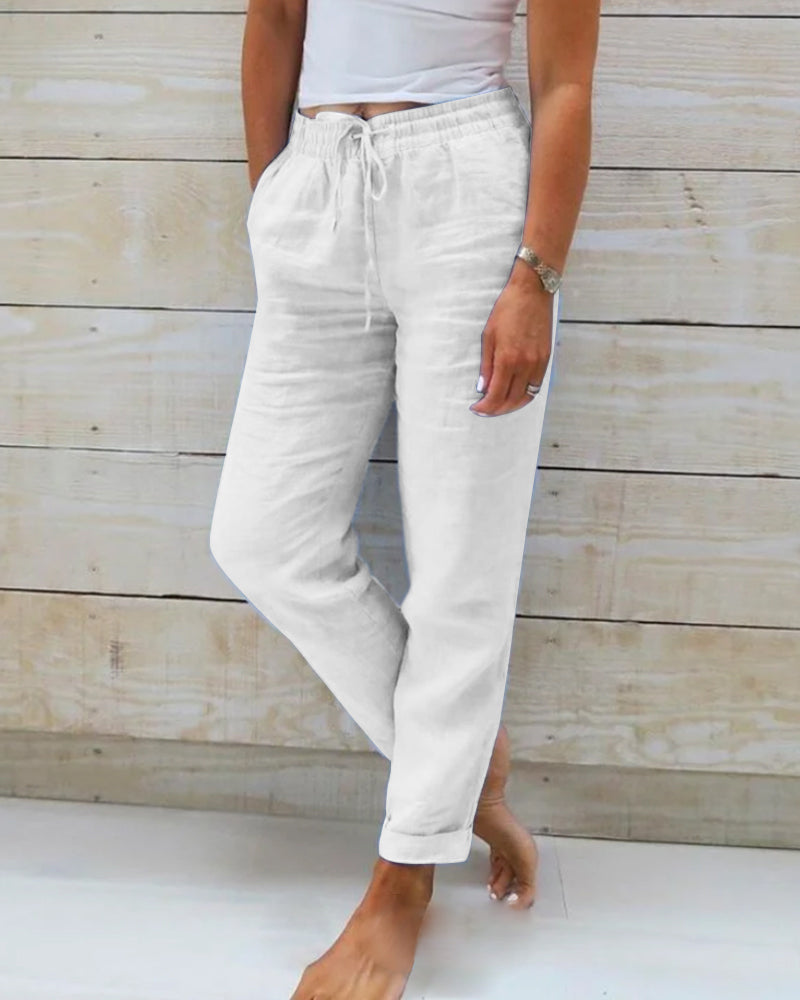 Pantalón Recto Estilo Lino
