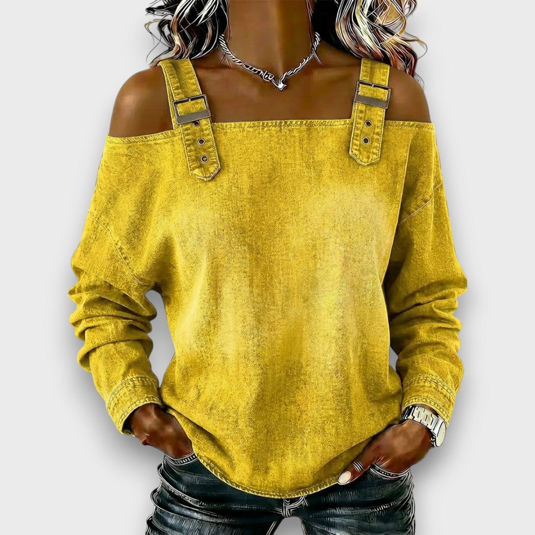Elama – Top de Denim Sin Hombros