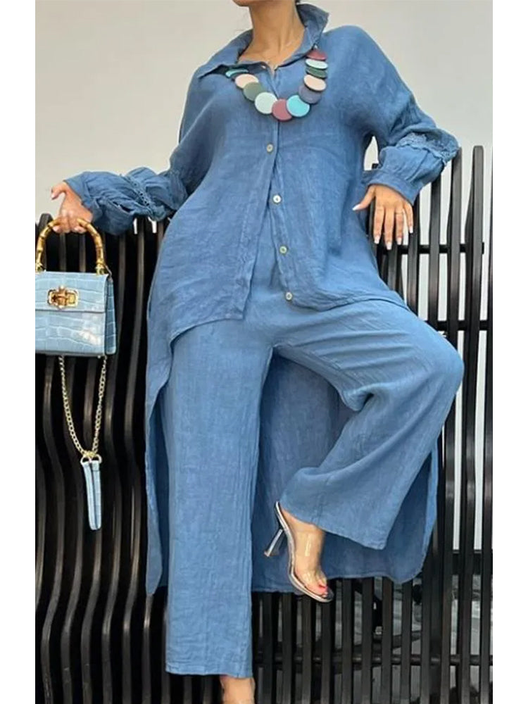Conjunto de Top y Pantalones de Manga Larga con Dobladillo Irregular