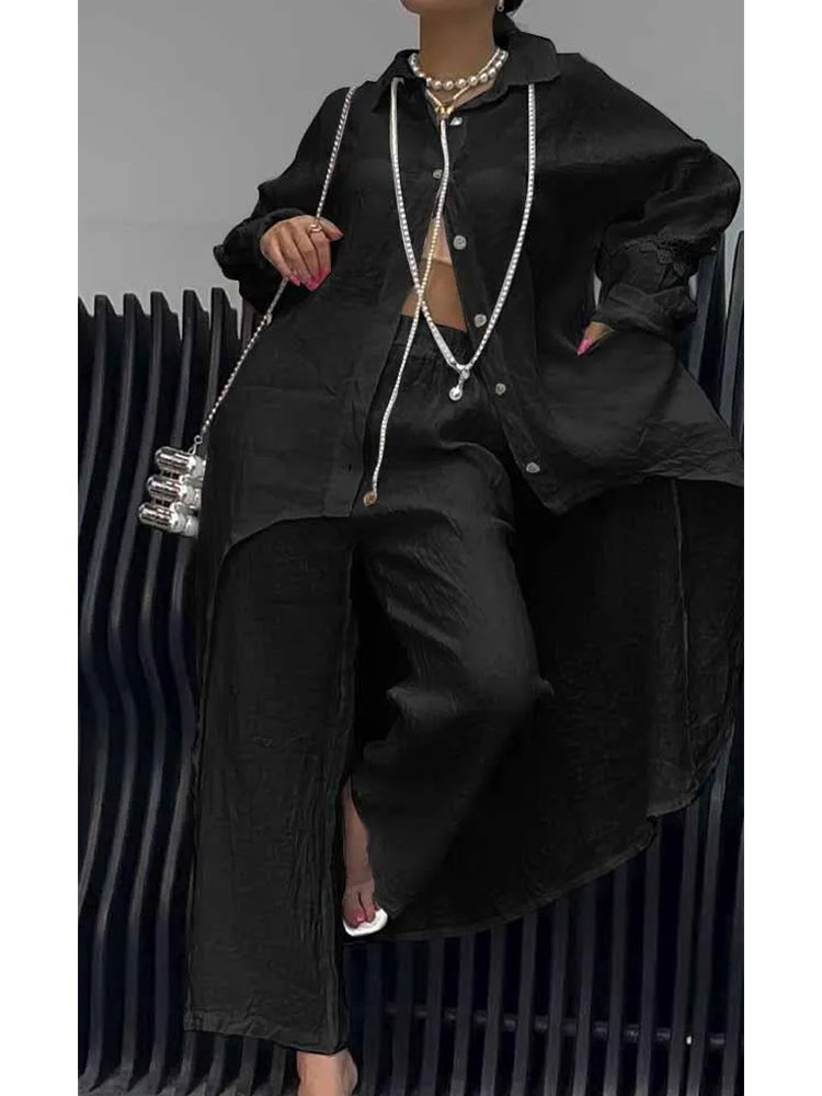 Conjunto de Top y Pantalones de Manga Larga con Dobladillo Irregular