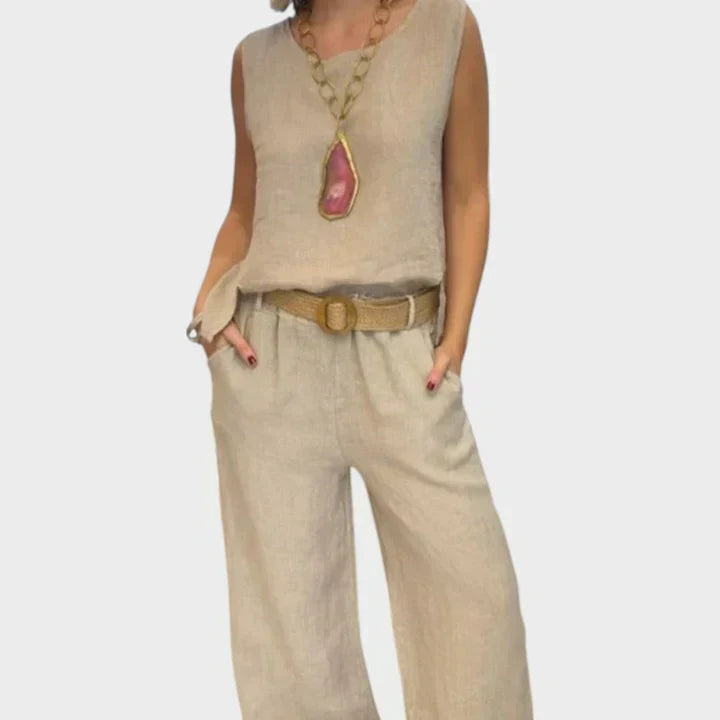 Paloma | Top sin mangas bohemio y pantalones cropped a juego