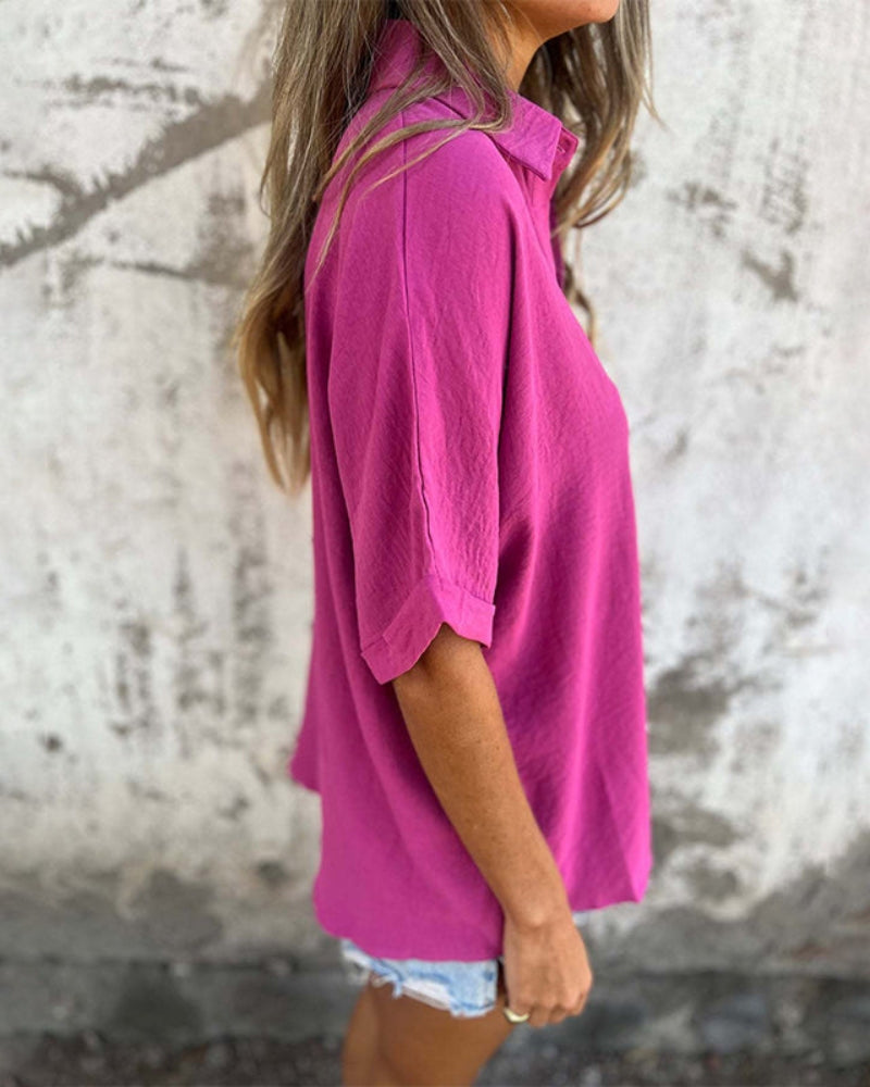 Quinn - Camisa Mujer Suelta Sólida con Botones