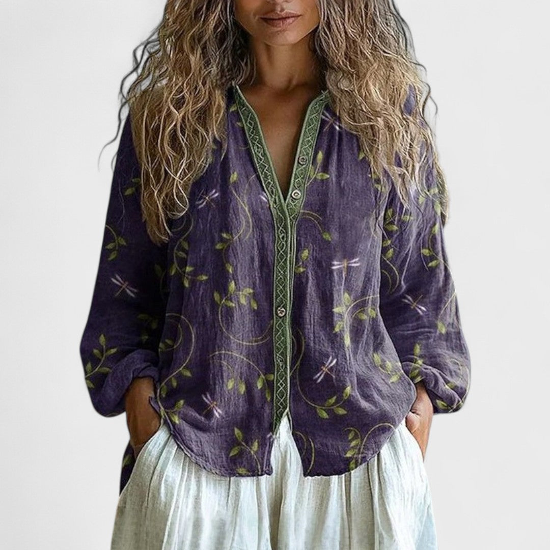 Ambra - Blusa con estampado de hojas vintage