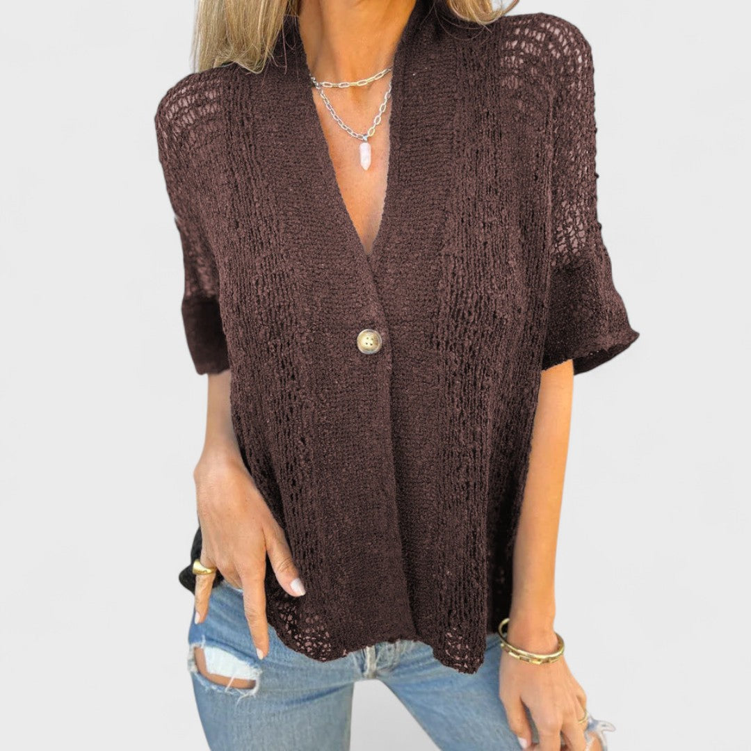 Varrea - Blusa de mujer de color sólido con un botón