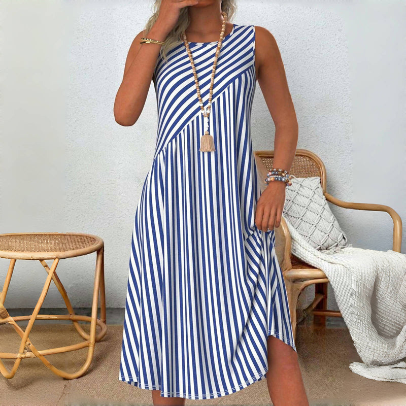 Emeely - Vestido casual sin mangas con patrón a rayas