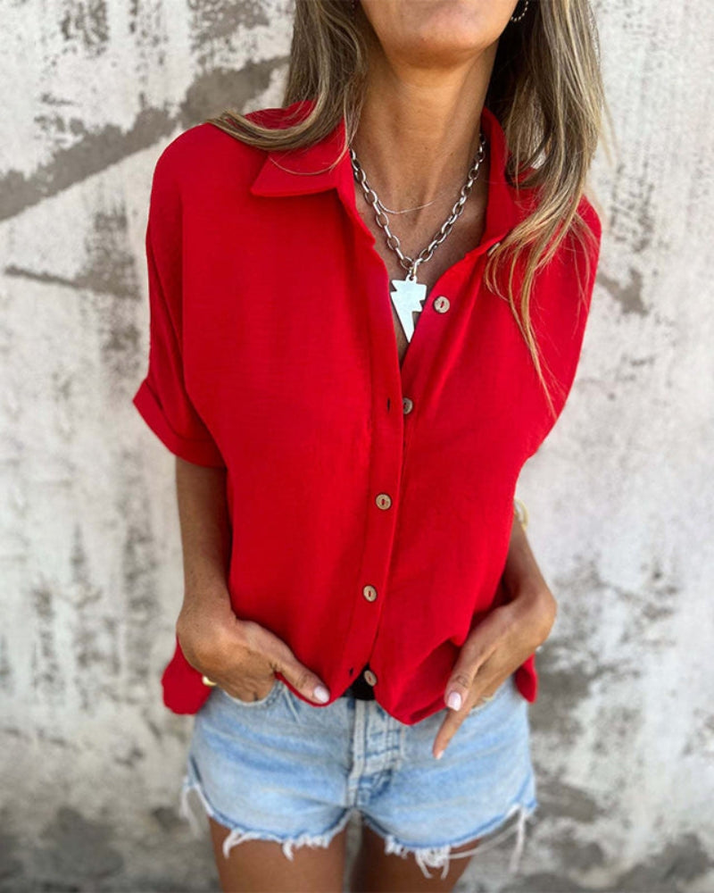 Quinn - Camisa Mujer Suelta Sólida con Botones