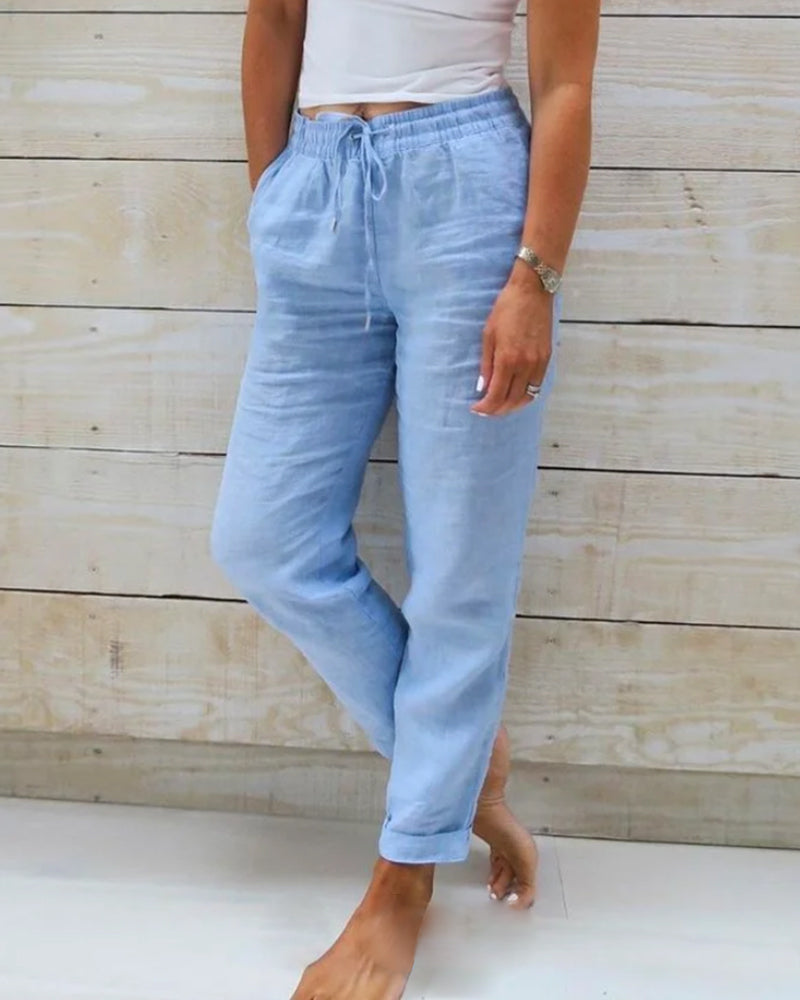 Pantalón Recto Estilo Lino
