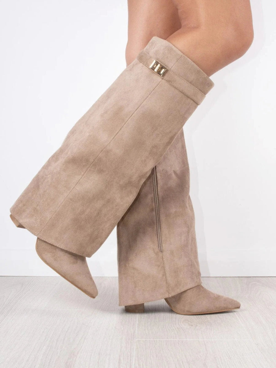 Botas de Mujer hasta la Rodilla con Parte Superior de Campana Ancha y Tacón Bloque