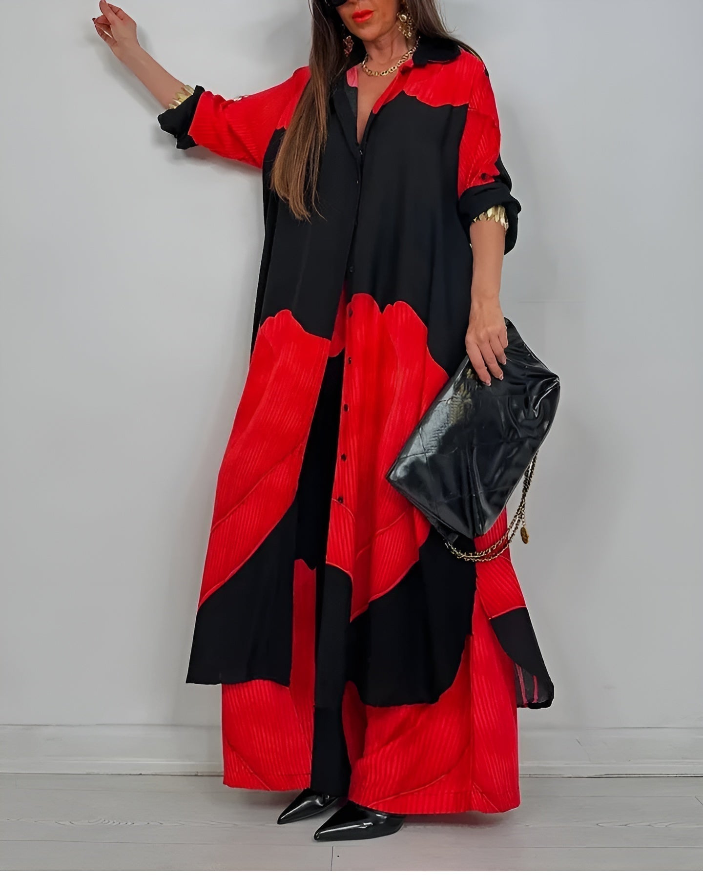 ISABEAU – CONJUNTO DE TOP IMPRESO DE PATCHWORK TENDENCIA Y PANTALONES ANCHOS