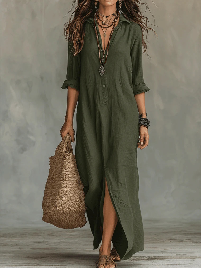 Soline | Vestido Maxi Fluido con Botones Frontales