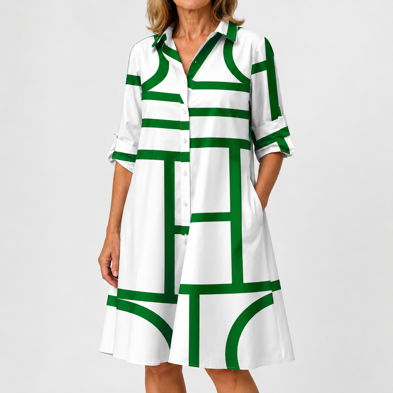 Abito Camicia Geometrico Verde