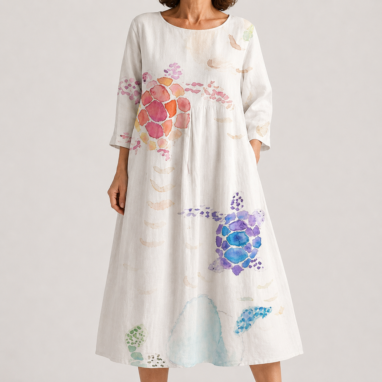 Abito Midi con Tartarughe Marine dallo Stile Delicato