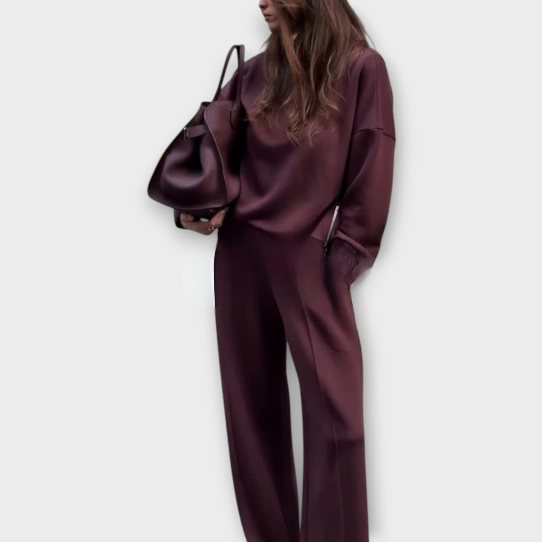 Conjunto de Suéter Relax con Cuello Alto y Pantalones de Pierna Ancha