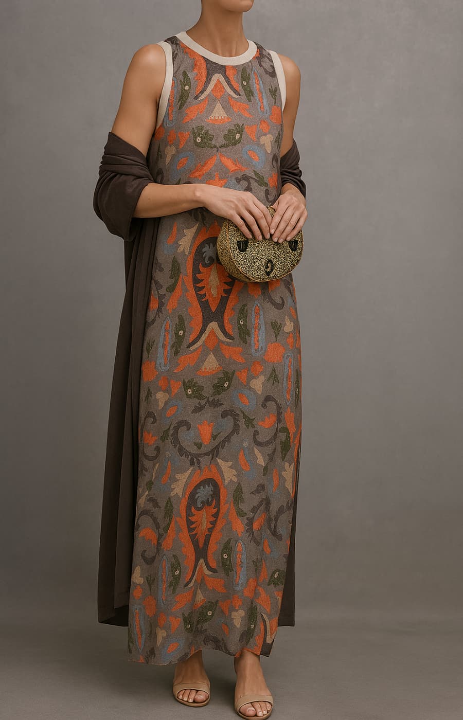 Corvalisse | Elegante vestido maxi con chal coordinado