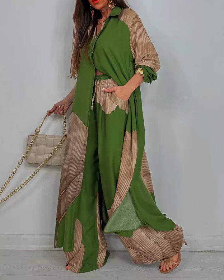 ISABEAU – CONJUNTO DE TOP IMPRESO DE PATCHWORK TENDENCIA Y PANTALONES ANCHOS