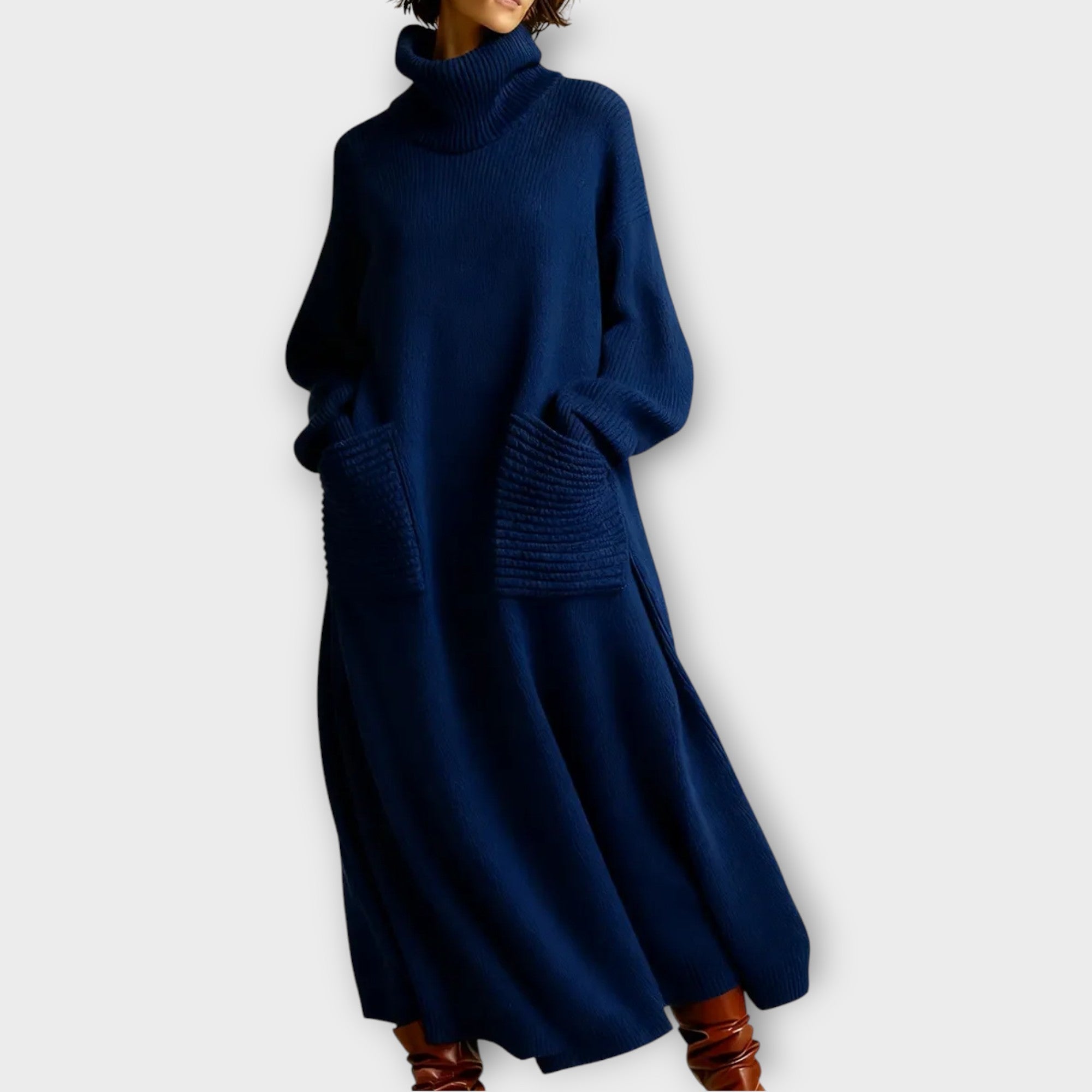 Vestido Maxi de Punto con Cuello Alto