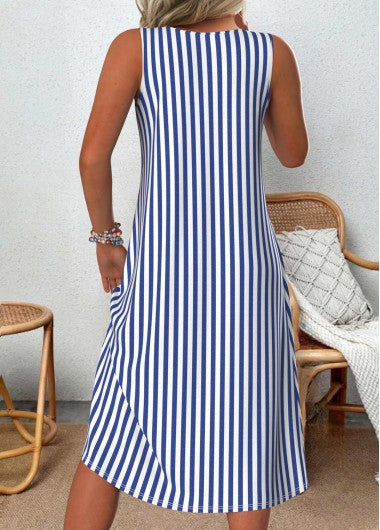 Emeely - Vestido casual sin mangas con patrón a rayas