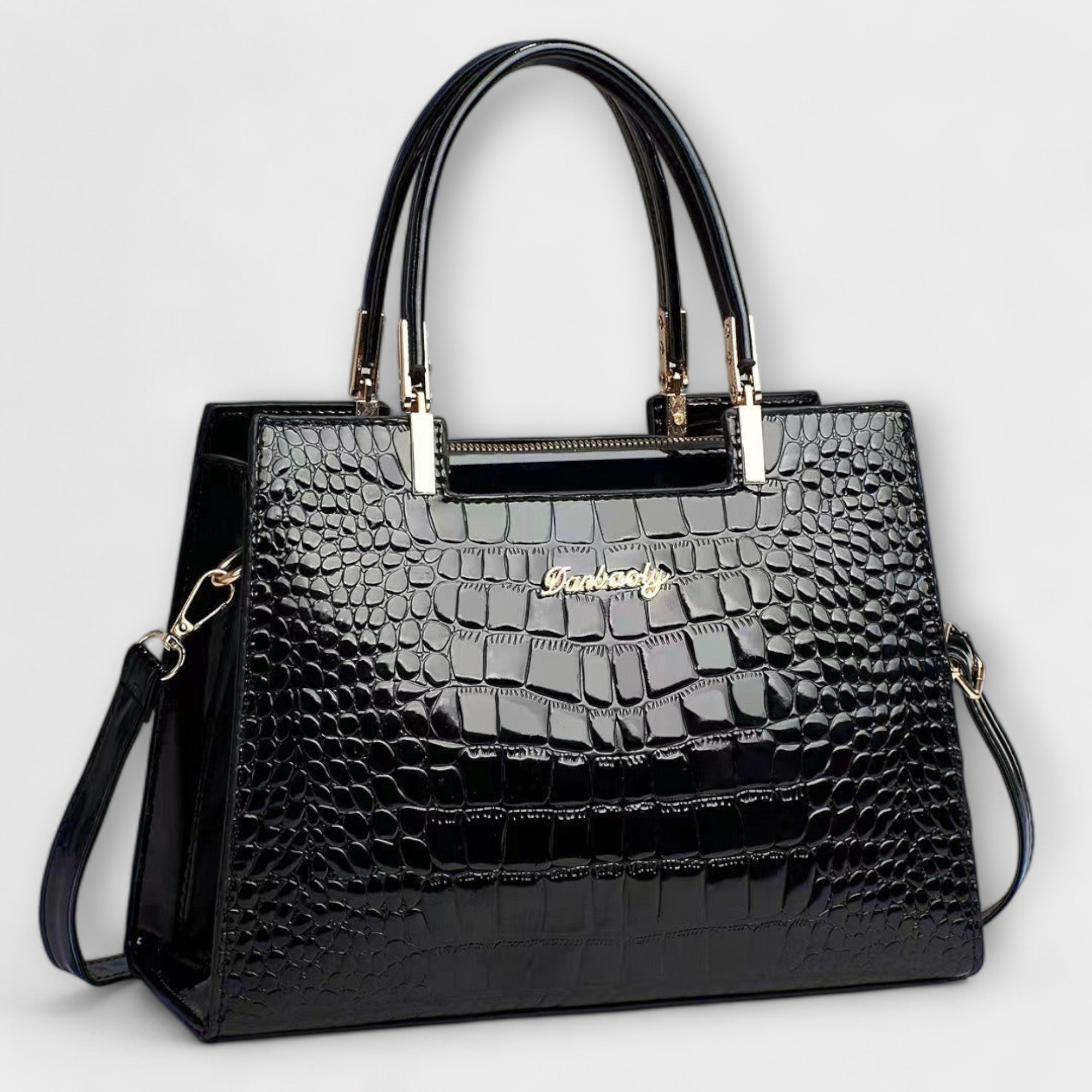 Bolso de Mano con Patrón de Cocodrilo Brillante