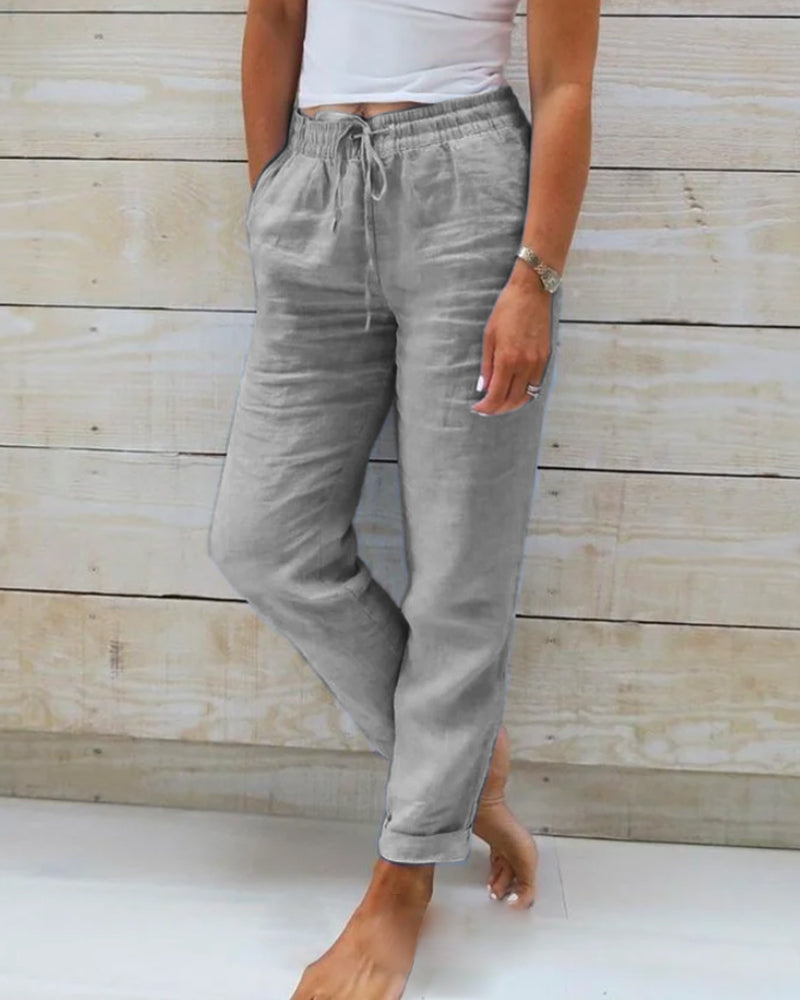 Pantalón Recto Estilo Lino