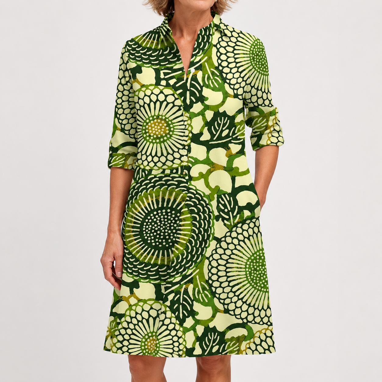 Abito Camicia Floreale Verde