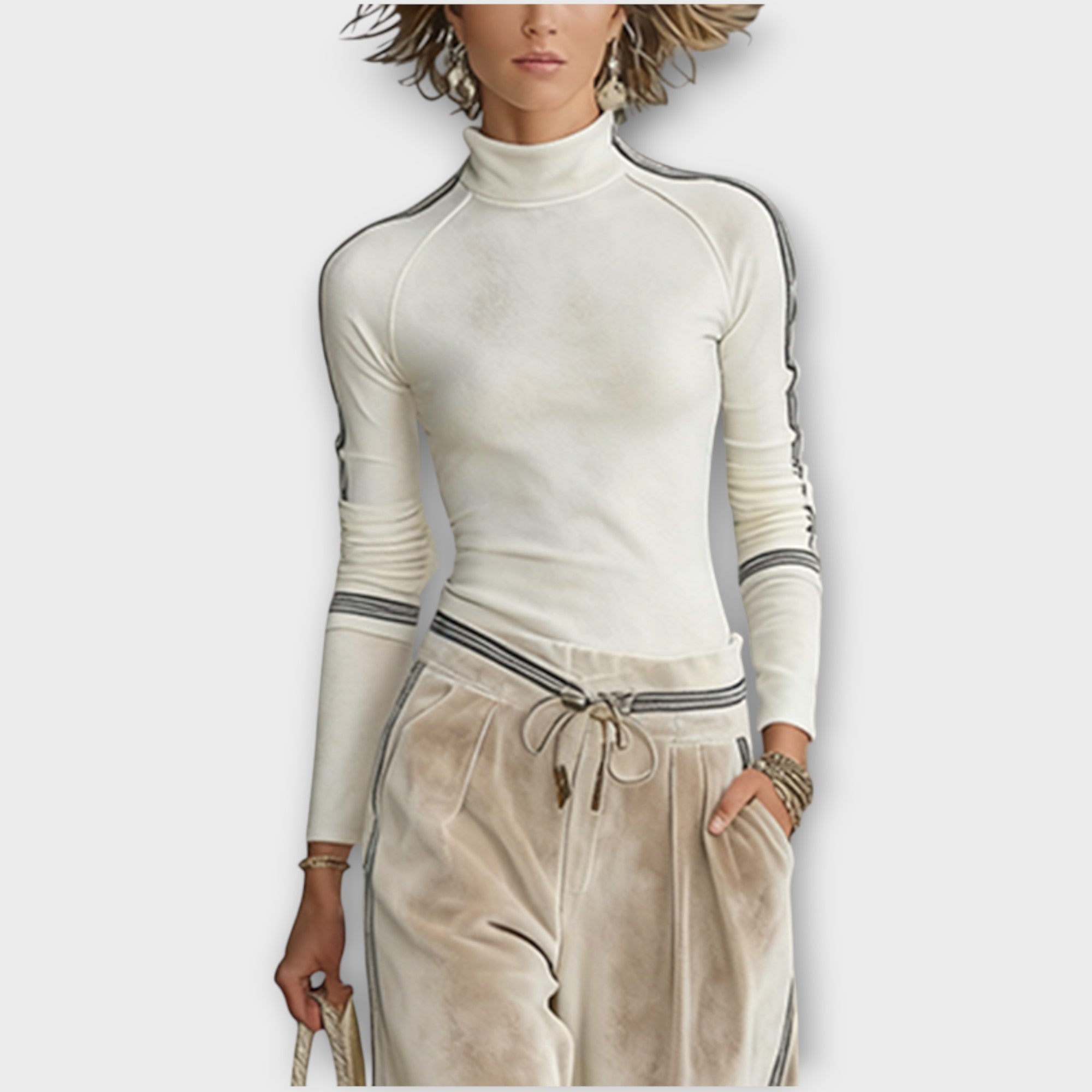 Conjunto de Top de Punto con Borde en Contraste y Pantalones Lounge de Velour