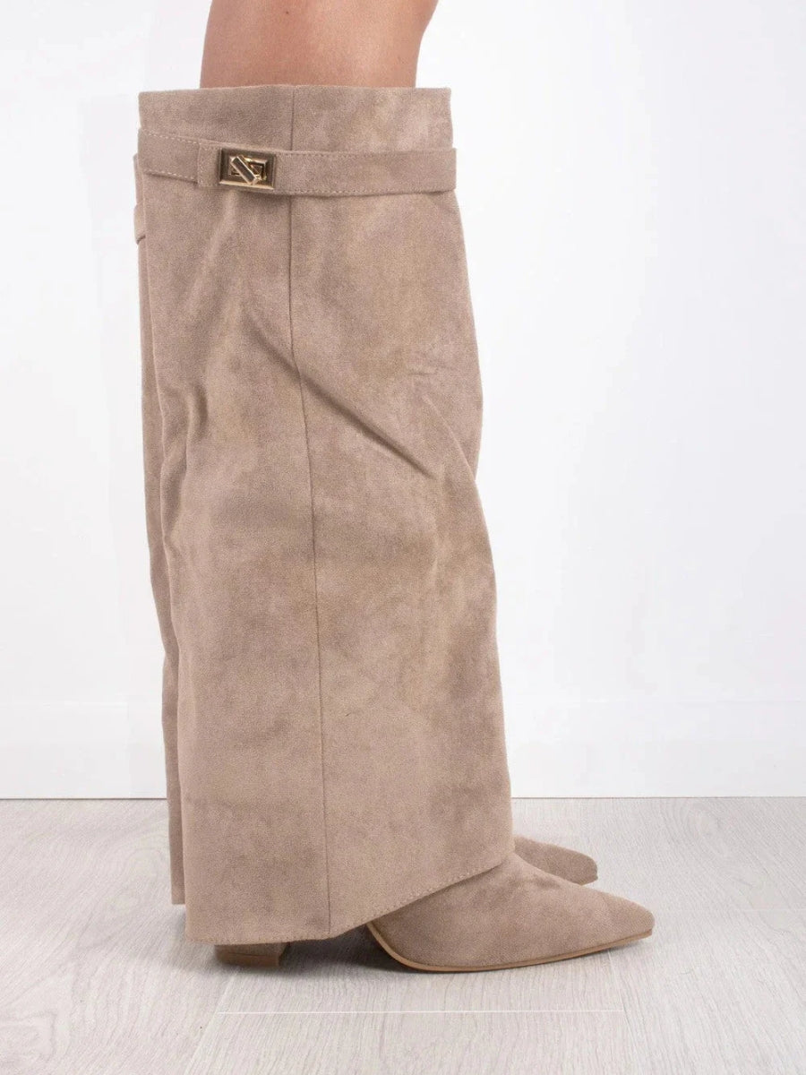 Botas de Mujer hasta la Rodilla con Parte Superior de Campana Ancha y Tacón Bloque
