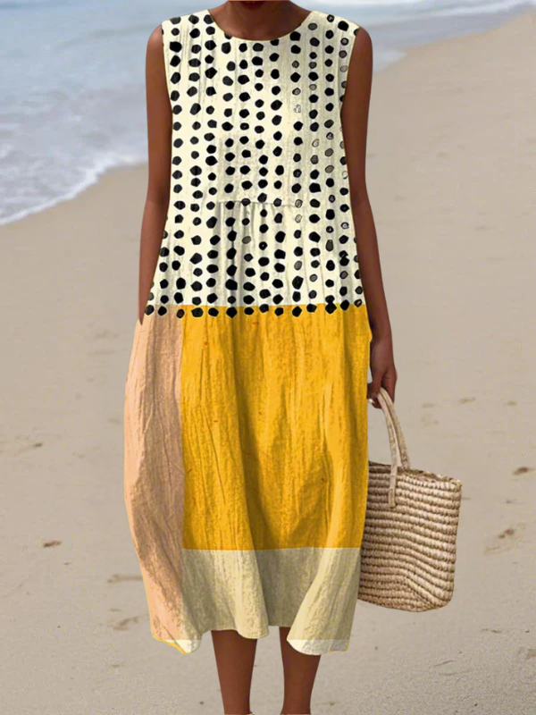 Leah | Vestido Midi de Lunares en Colorblock