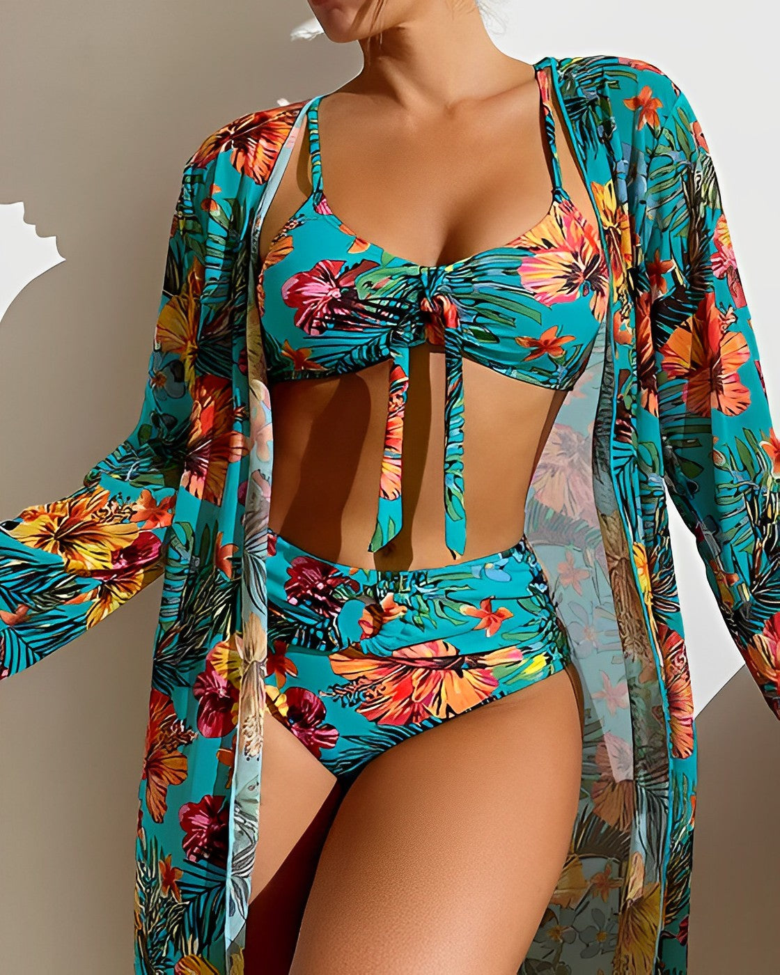 ALANI – CONJUNTO DE BIKINI CON ESTAMPADO TROPICAL Y CUBREBAÑOS