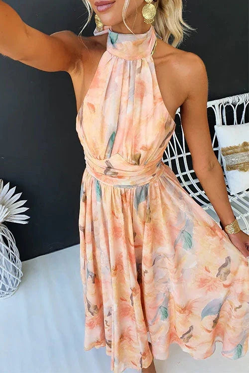 Vestido largo floral de verano para mujer con escote halter