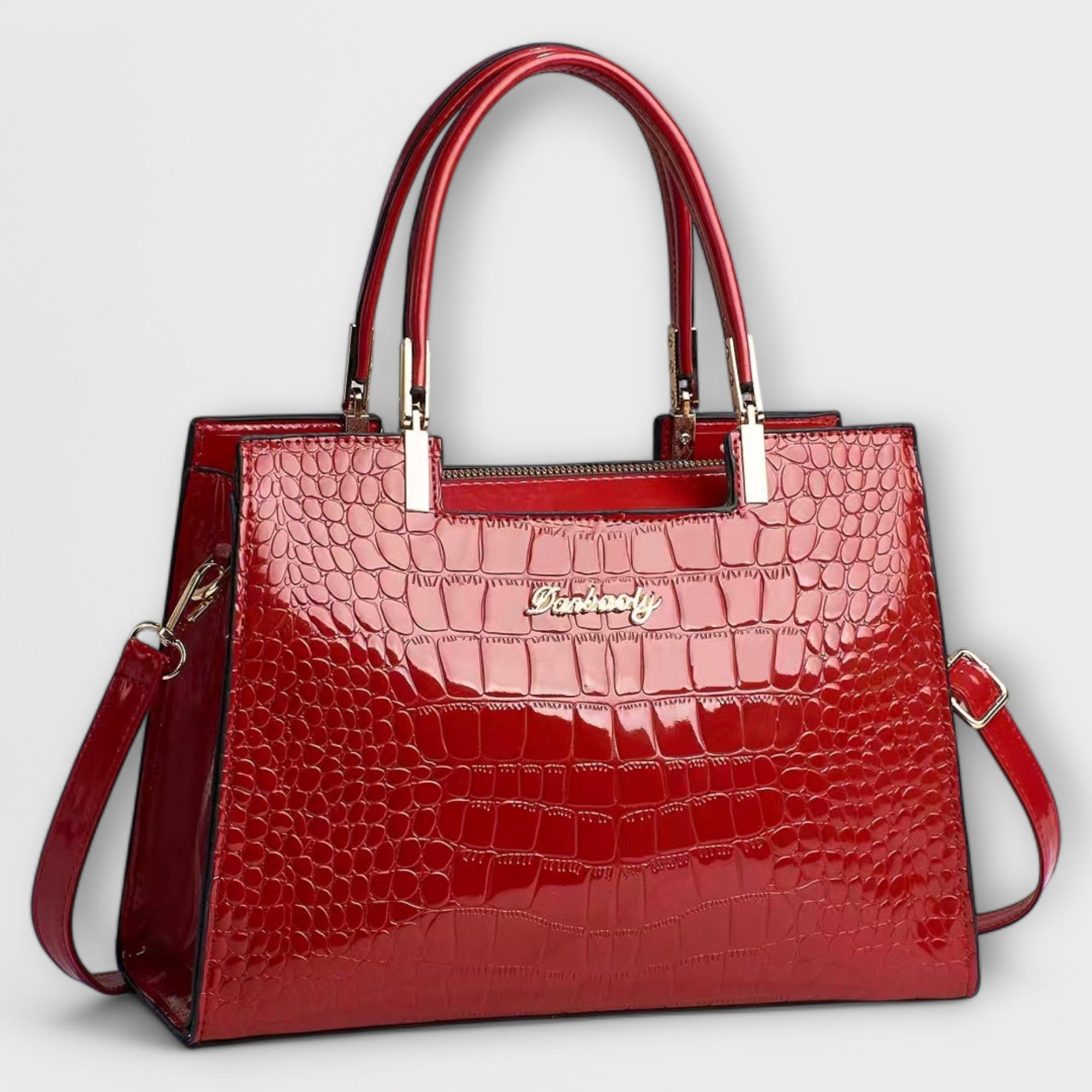 Bolso de Mano con Patrón de Cocodrilo Brillante