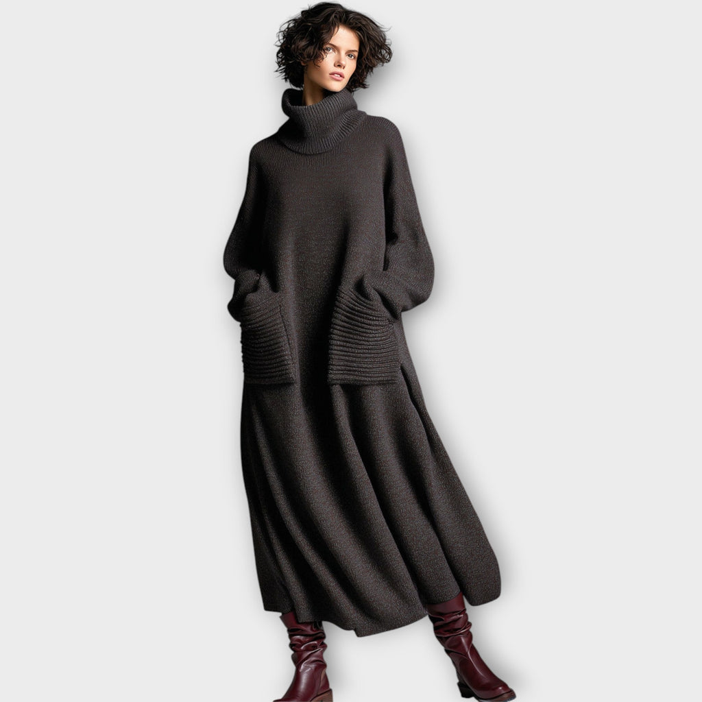 Vestido Maxi de Punto con Cuello Alto