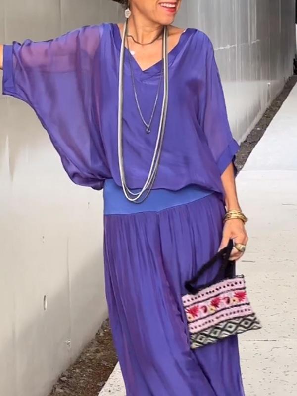 ESMERALDA – CONJUNTO DE PANTALONES ANCHOS DE CHIFFON ELEGANTE DE DOS PIEZAS