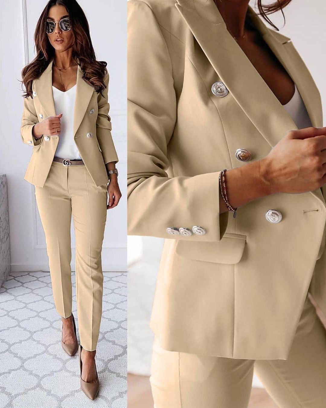 Traje Doble Abotonado para Mujeres – Blazer a Medida y Pantalones Elegantes