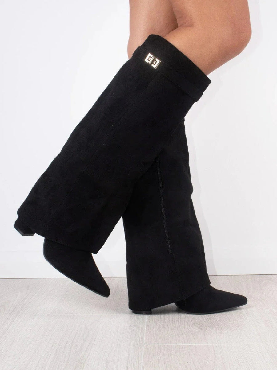 Botas de Mujer hasta la Rodilla con Parte Superior de Campana Ancha y Tacón Bloque