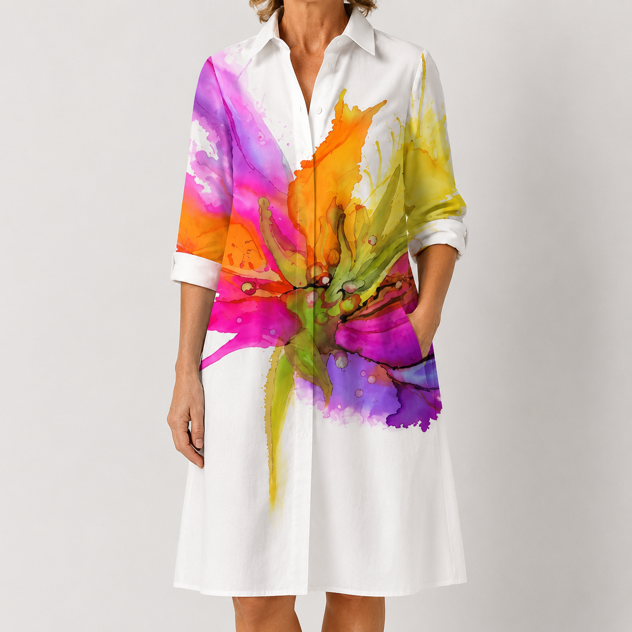 Abito Camicia Floreale Acquerello