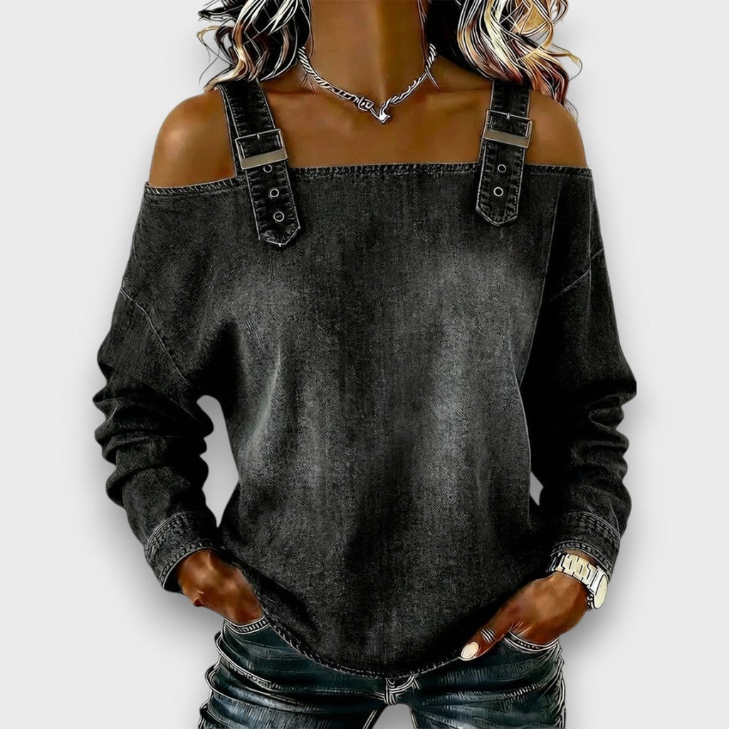 Elama – Top de Denim Sin Hombros