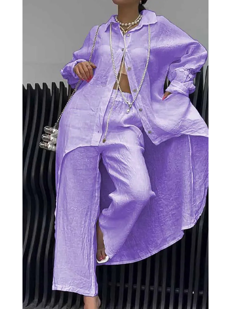 Conjunto de Top y Pantalones de Manga Larga con Dobladillo Irregular