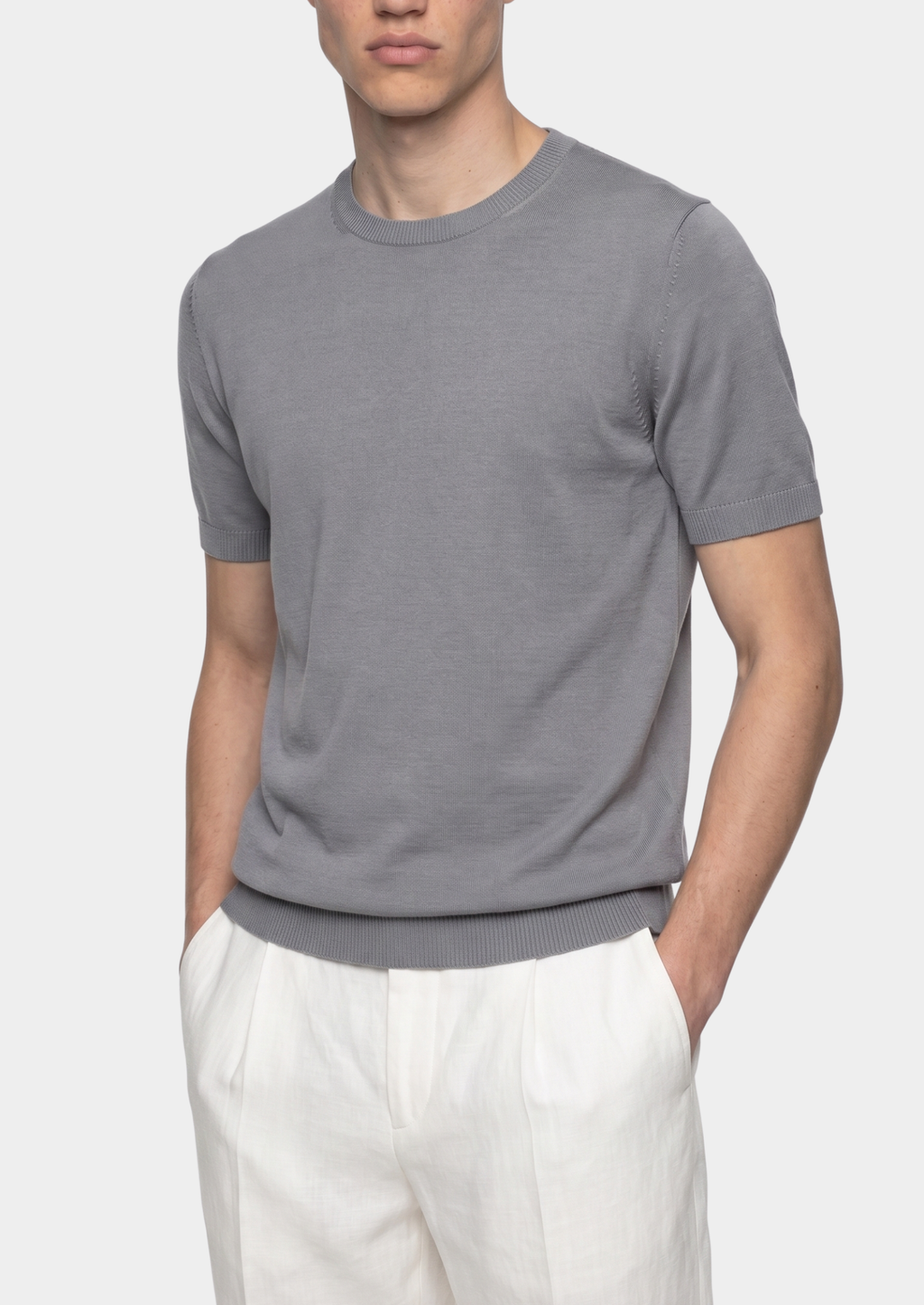 ESSENTIAL FOG GRAY KNITTED CREWNECK T-SHIRT