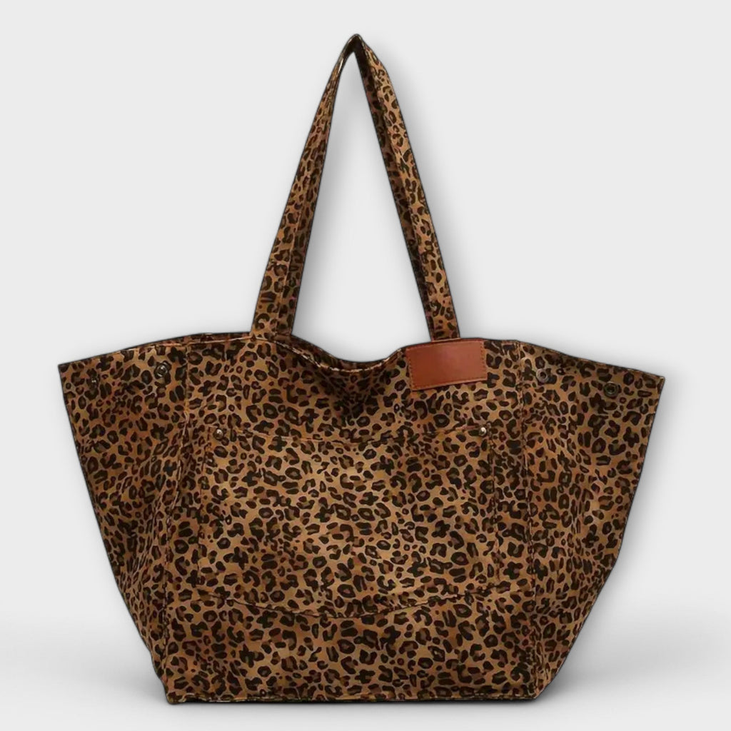 Bolso de Hombro de Lona con Estampado de Leopardo Elegante