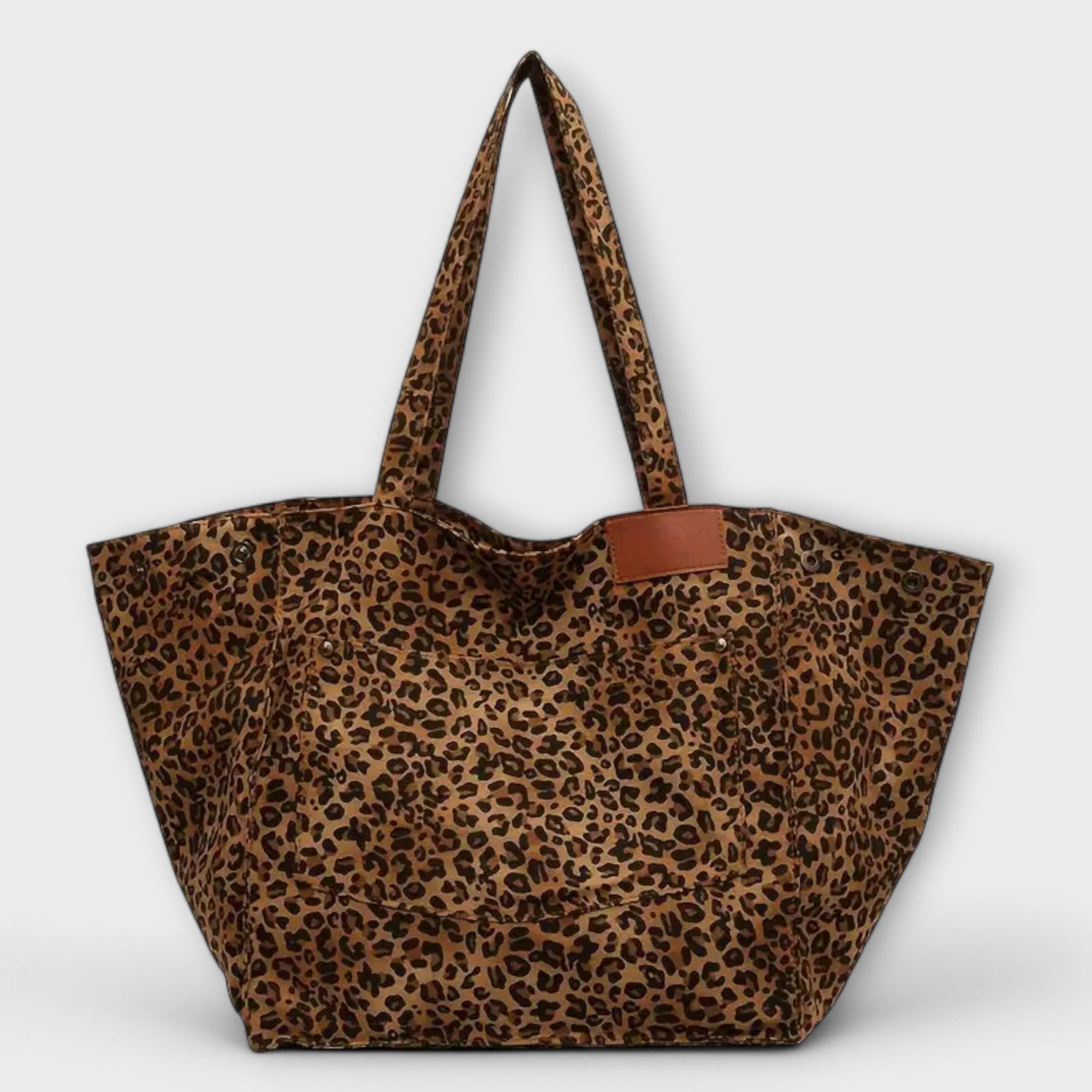 Bolso de Hombro de Lona con Estampado de Leopardo Elegante