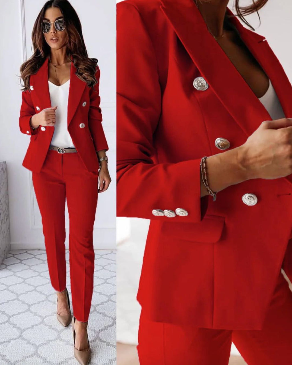 Conjunto Dama Doble Pecho – Blazer a Medida & Pantalones Elegantes