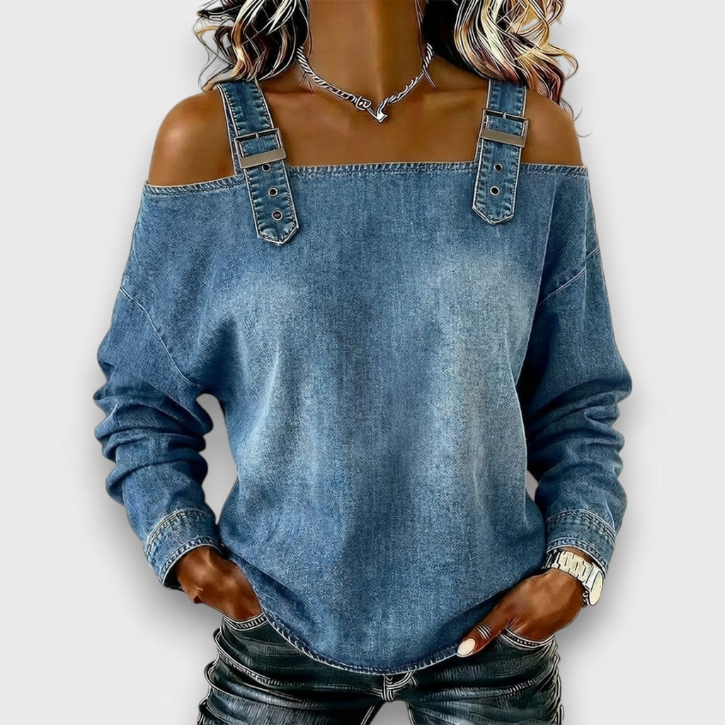 Elama – Top de Denim Sin Hombros