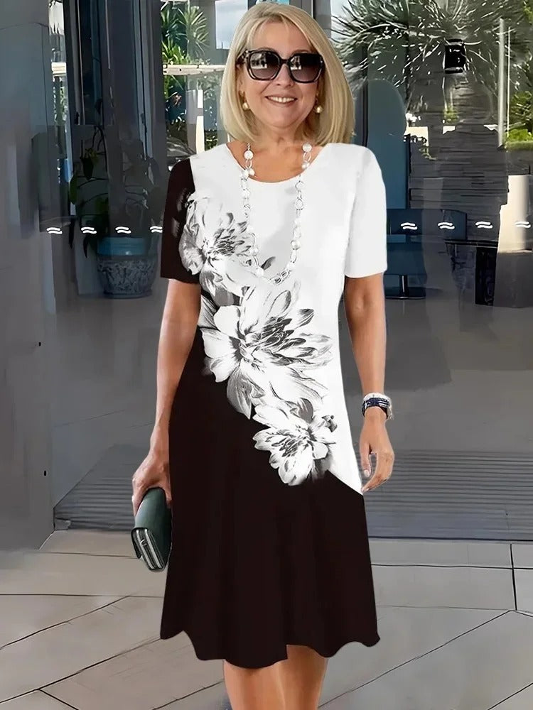 Rosara - Vestido Medio Impreso Suelto y Cómodo