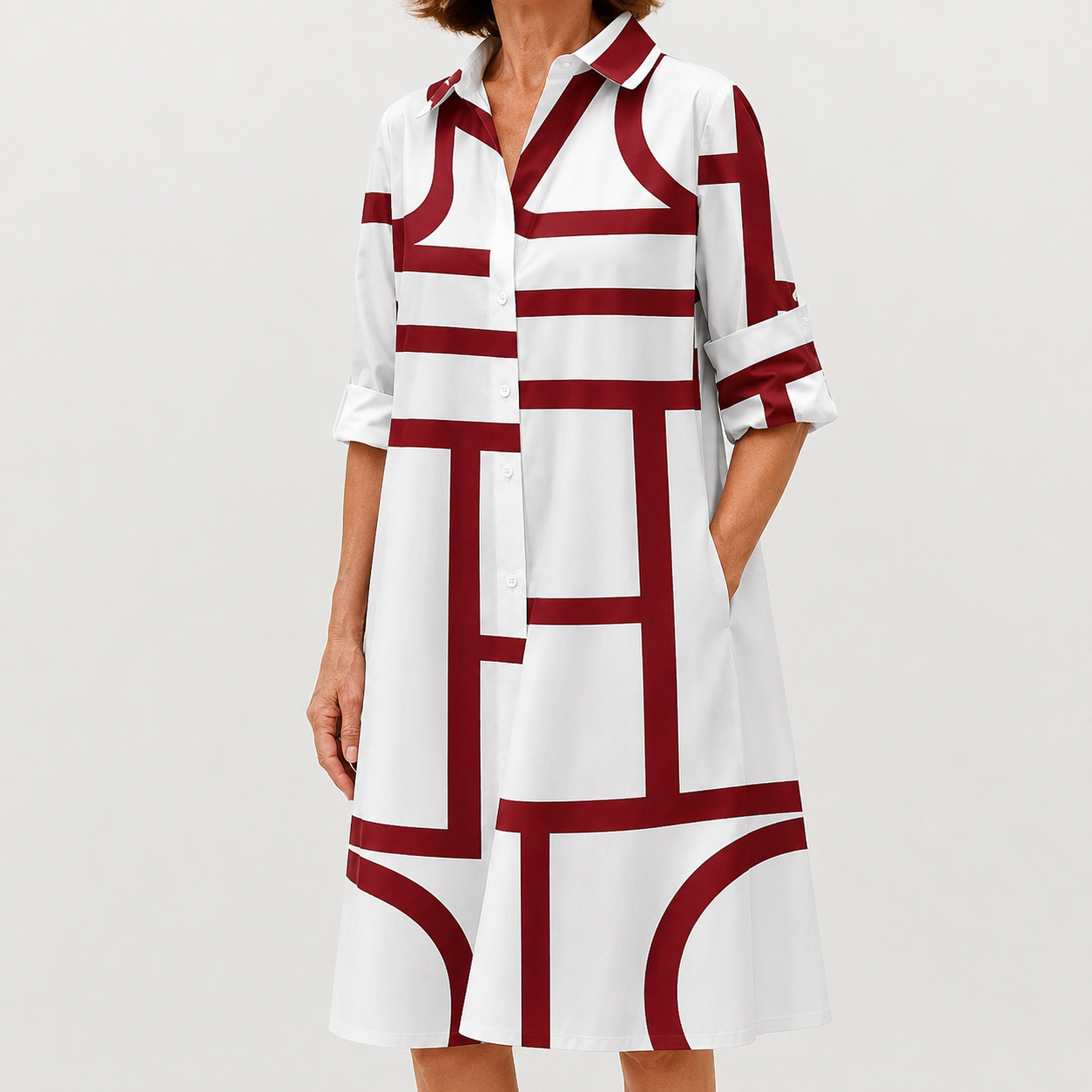 Abito Camicia Geometrico Bordeaux