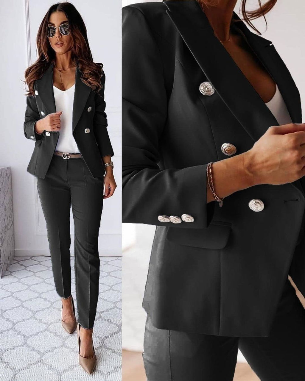 Traje Doble Abotonado para Mujeres – Blazer a Medida y Pantalones Elegantes