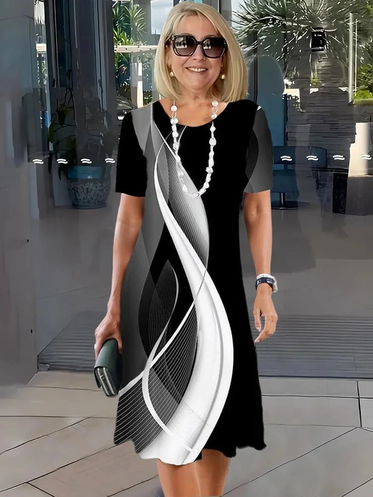 Rosara - Vestido Medio Impreso Suelto y Cómodo