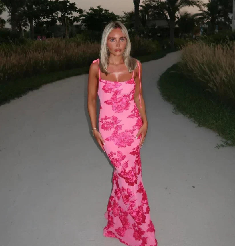LILY - Vestido Maxi Floral Con Tiras Ajustables