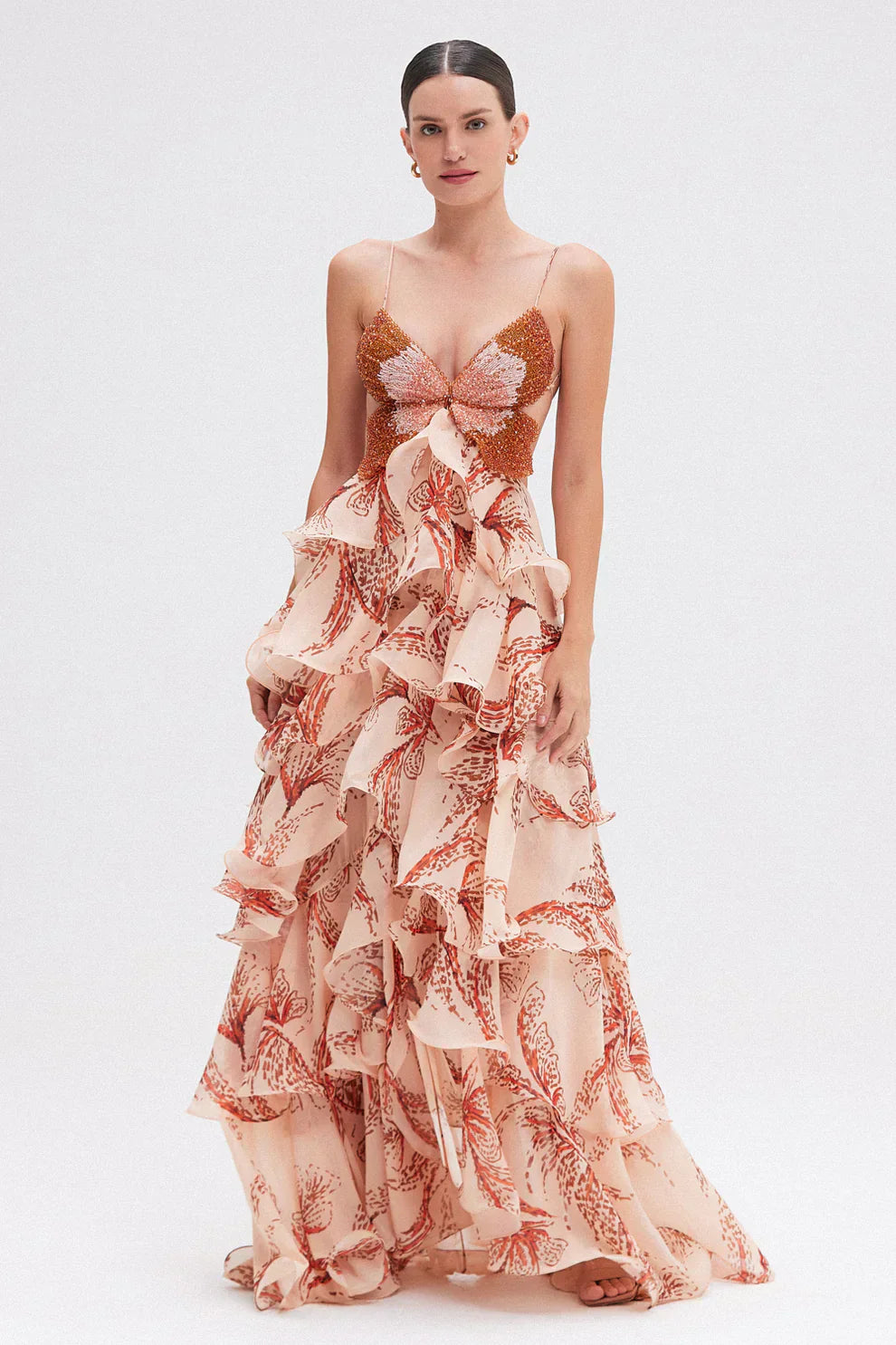 Vestido maxi Ameliana con volantes