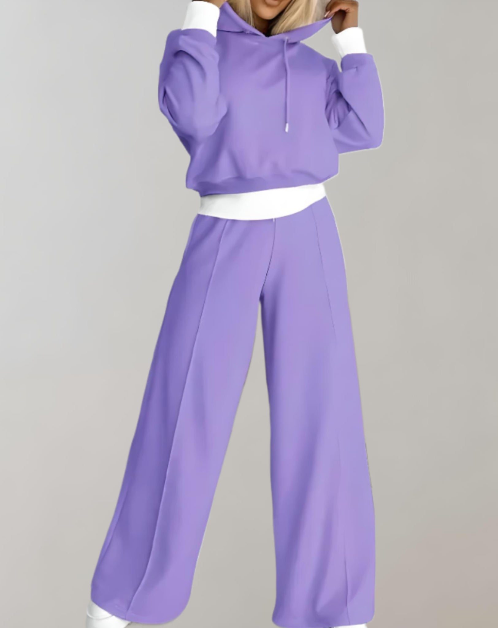 Conjunto de Chándal de 2 Piezas para Mujeres – Sudadera Cortada y Pantalones de Pierna Ancha