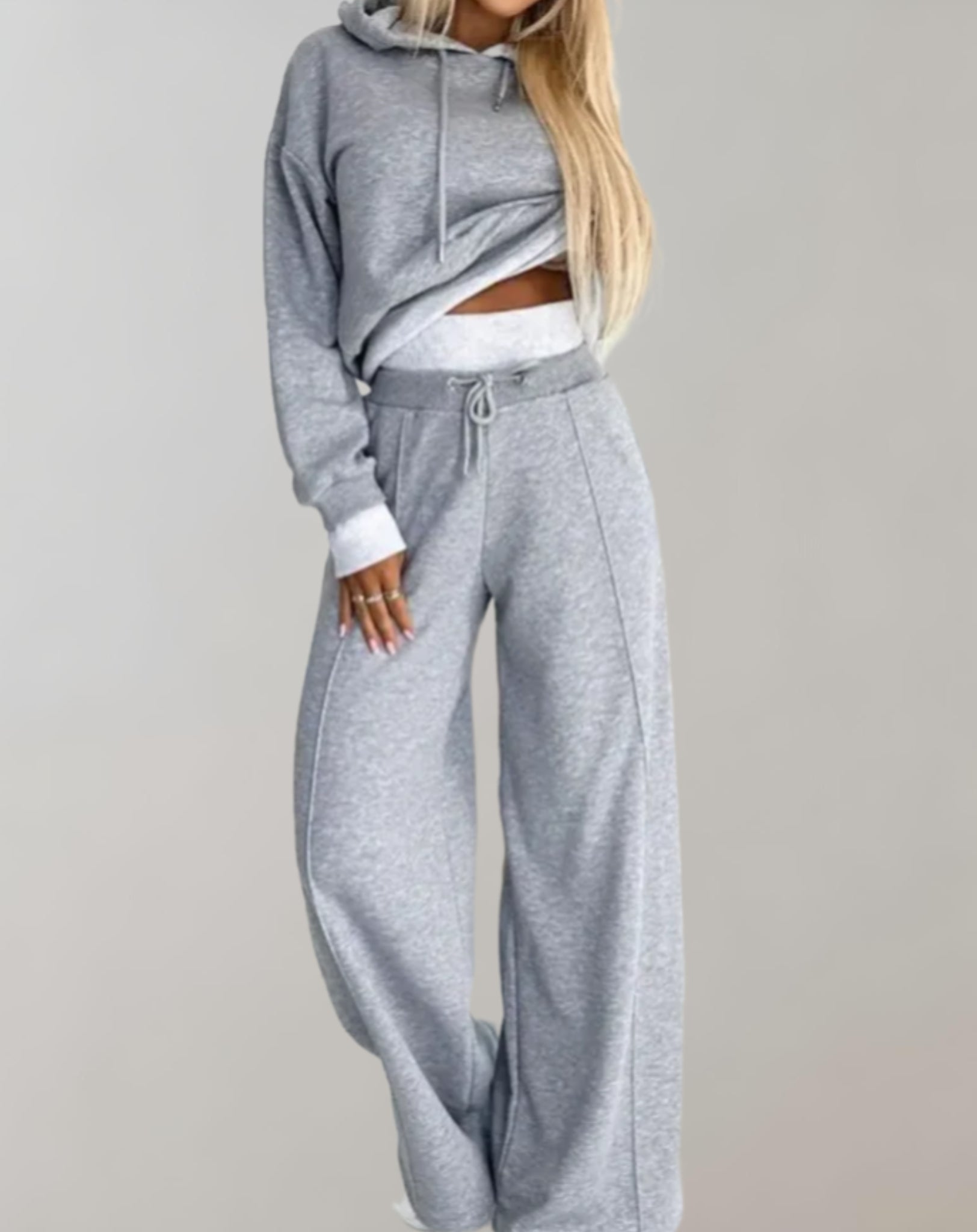 Conjunto de Chándal de 2 Piezas para Mujeres – Sudadera Cortada y Pantalones de Pierna Ancha